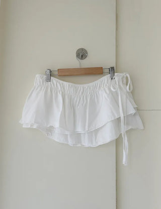 Double frill layered mini ribbon wrap skirt