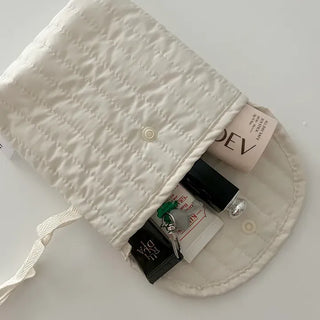 Button Quilted Pouch Ribbed Strap Mini Bag