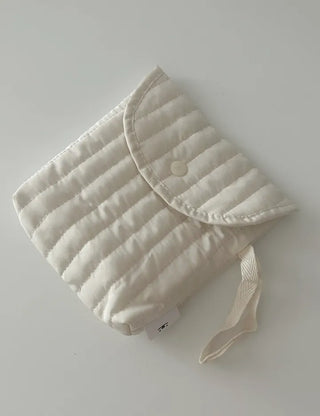 Button Quilted Pouch Ribbed Strap Mini Bag