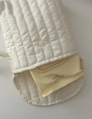 Button Quilted Pouch Ribbed Strap Mini Bag