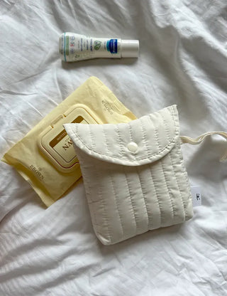 Button Quilted Pouch Ribbed Strap Mini Bag