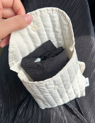Button Quilted Pouch Ribbed Strap Mini Bag