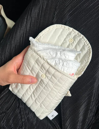 Button Quilted Pouch Ribbed Strap Mini Bag