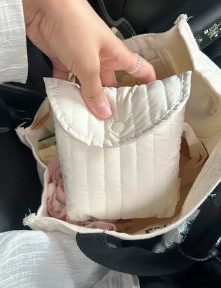 Button Quilted Pouch Ribbed Strap Mini Bag