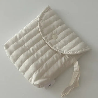 Button Quilted Pouch Ribbed Strap Mini Bag