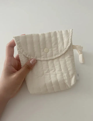 Button Quilted Pouch Ribbed Strap Mini Bag