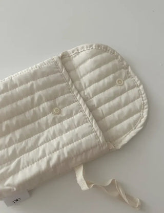Button Quilted Pouch Ribbed Strap Mini Bag