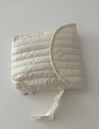 Button Quilted Pouch Ribbed Strap Mini Bag