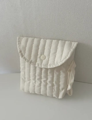 Button Quilted Pouch Ribbed Strap Mini Bag