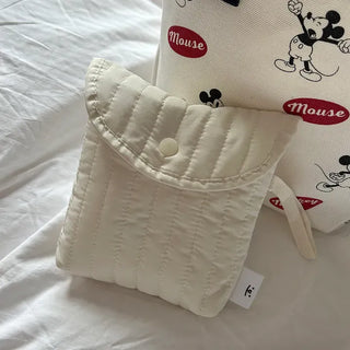 Button Quilted Pouch Ribbed Strap Mini Bag