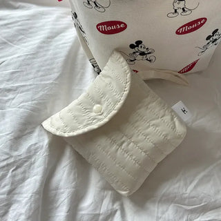 Button Quilted Pouch Ribbed Strap Mini Bag