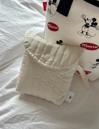 Button Quilted Pouch Ribbed Strap Mini Bag