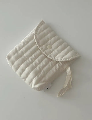 Button Quilted Pouch Ribbed Strap Mini Bag