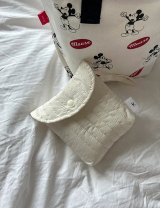 Button Quilted Pouch Ribbed Strap Mini Bag