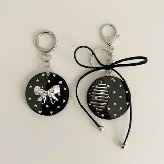 Slide mirror bag keyring ribbon comb key holder bag charm