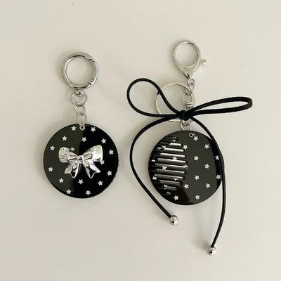Slide mirror bag keyring ribbon comb key holder bag charm