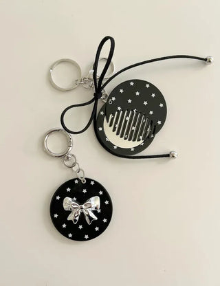 Slide mirror bag keyring ribbon comb key holder bag charm