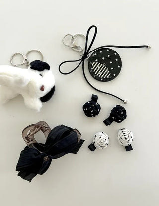 Slide mirror bag keyring ribbon comb key holder bag charm