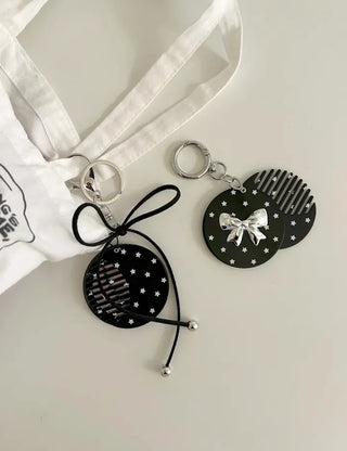 Slide mirror bag keyring ribbon comb key holder bag charm