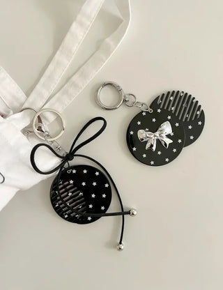 Slide mirror bag keyring ribbon comb key holder bag charm