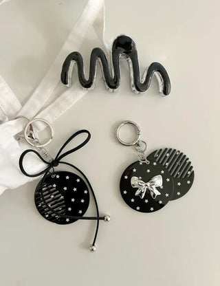 Slide mirror bag keyring ribbon comb key holder bag charm
