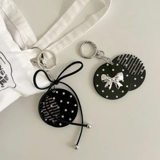 Slide mirror bag keyring ribbon comb key holder bag charm
