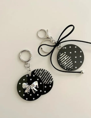 Slide mirror bag keyring ribbon comb key holder bag charm