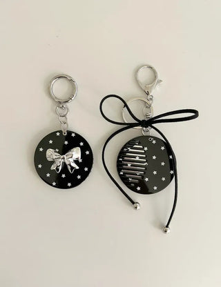 Slide mirror bag keyring ribbon comb key holder bag charm