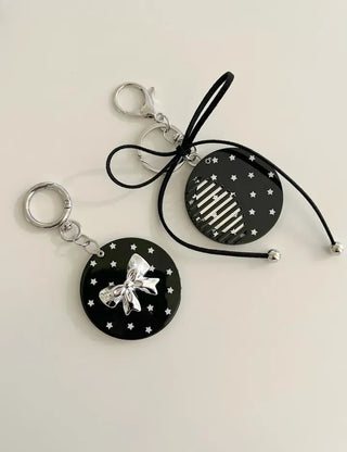 Slide mirror bag keyring ribbon comb key holder bag charm