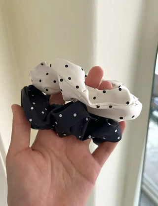 Satin polka dot hair scrunchie