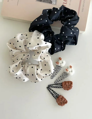 Satin polka dot hair scrunchie