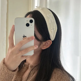 White yarn ribbon knit bandana headband