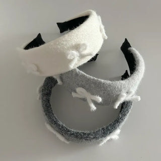 White yarn ribbon knit bandana headband