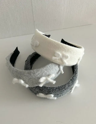 White yarn ribbon knit bandana headband