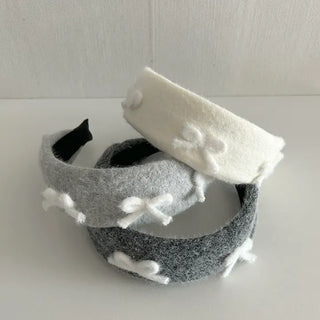 White yarn ribbon knit bandana headband