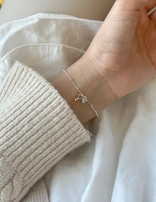 Silver 925 Silver Bracelet Key Heart Cubic Charm Chain Bracelet