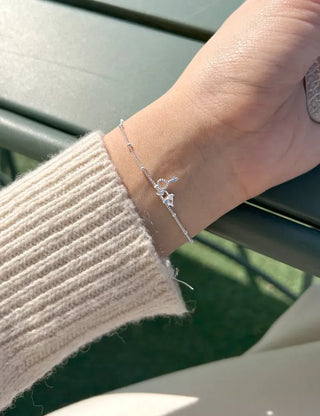 Silver 925 Silver Bracelet Key Heart Cubic Charm Chain Bracelet