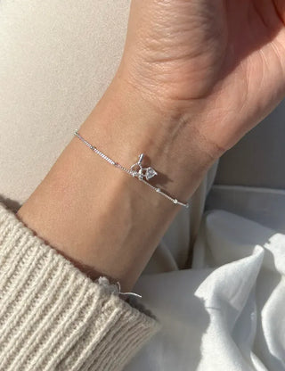 Silver 925 Silver Bracelet Key Heart Cubic Charm Chain Bracelet