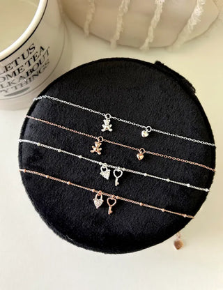 Silver 925 Silver Bracelet Key Heart Cubic Charm Chain Bracelet