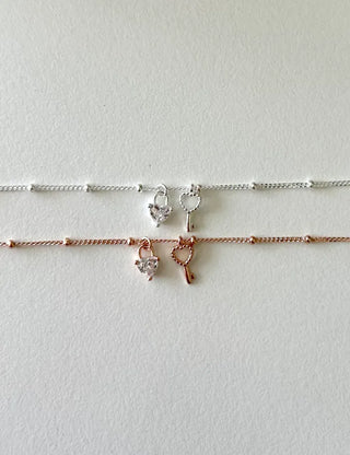 Silver 925 Silver Bracelet Key Heart Cubic Charm Chain Bracelet