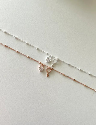 Silver 925 Silver Bracelet Key Heart Cubic Charm Chain Bracelet