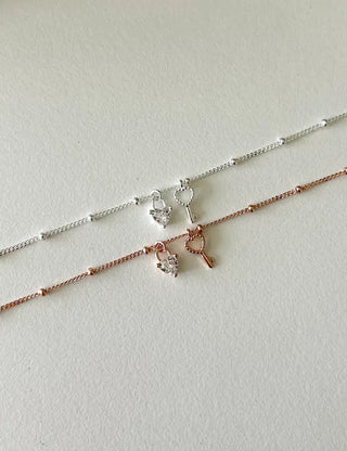 Silver 925 Silver Bracelet Key Heart Cubic Charm Chain Bracelet