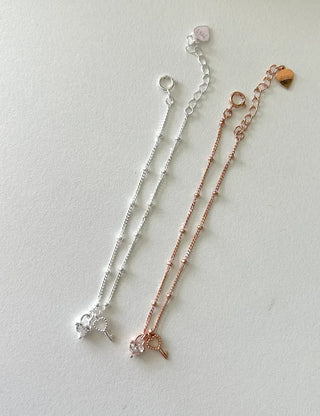 Silver 925 Silver Bracelet Key Heart Cubic Charm Chain Bracelet