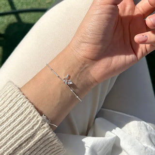 Silver 925 Silver Bracelet Key Heart Cubic Charm Chain Bracelet