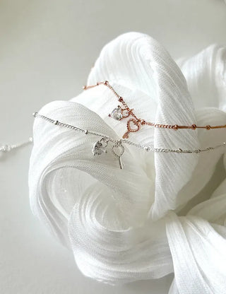 Silver 925 Silver Bracelet Key Heart Cubic Charm Chain Bracelet