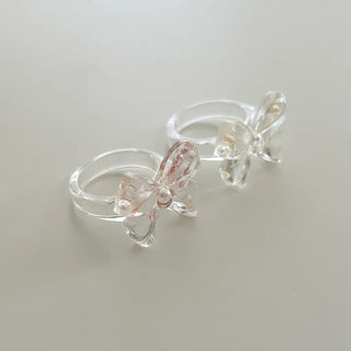 Pressed flower ribbon ring, transparent acrylic flower fashion ring