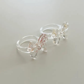 Pressed flower ribbon ring, transparent acrylic flower fashion ring