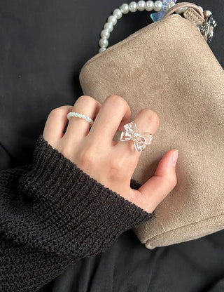 Pressed flower ribbon ring, transparent acrylic flower fashion ring