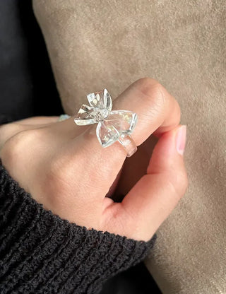 Pressed flower ribbon ring, transparent acrylic flower fashion ring