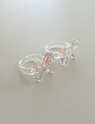 Pressed flower ribbon ring, transparent acrylic flower fashion ring